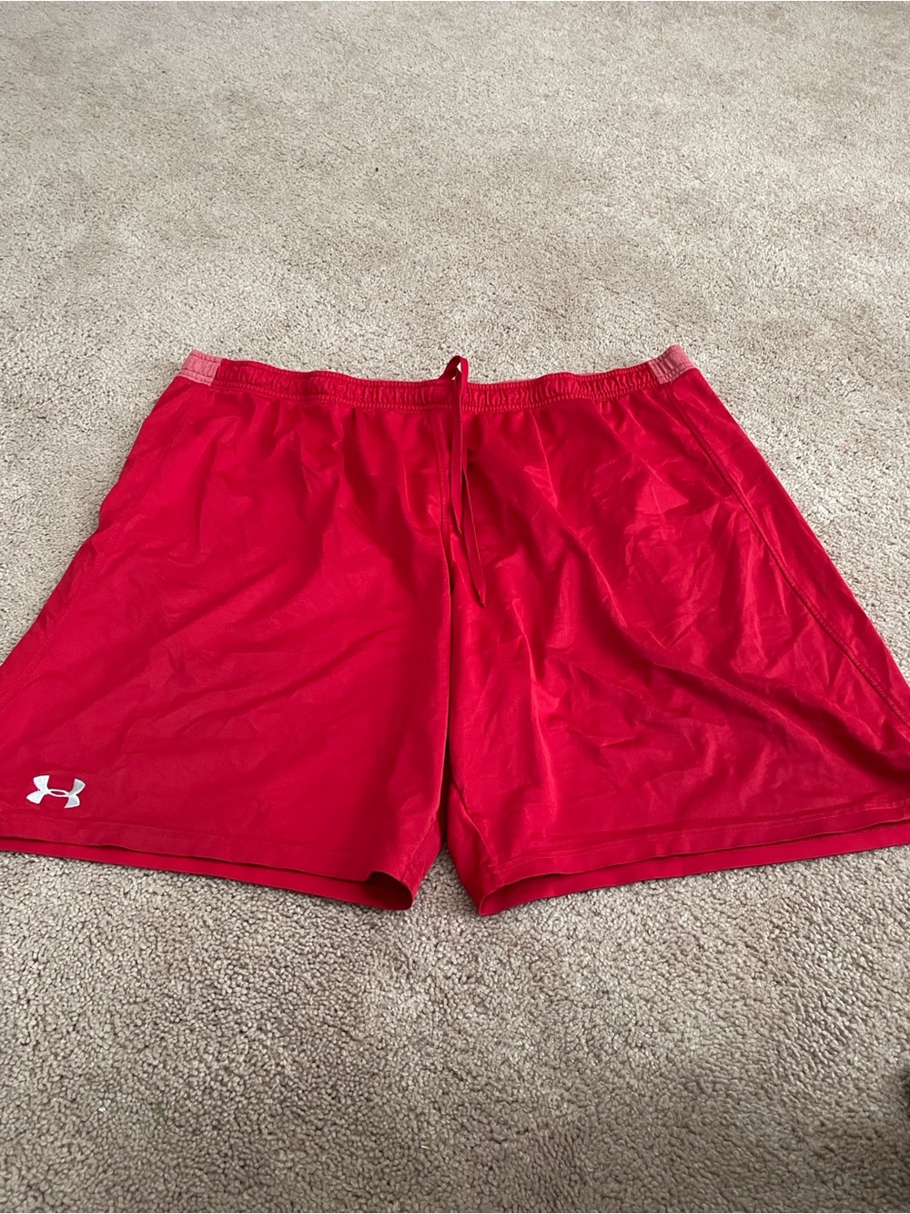 Under Armour Men's Bright Red Athletic Shorts with White Logo